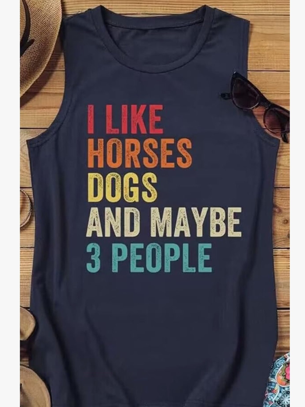 Chic Nation Navy Graphic Tank Top with Multicolor Slogan